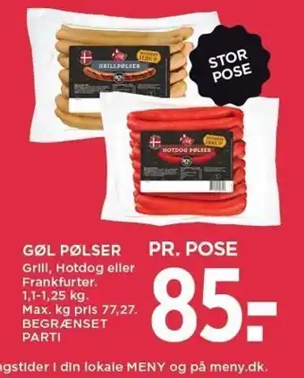 MENY Gøl pølser flere varianter tilbud
