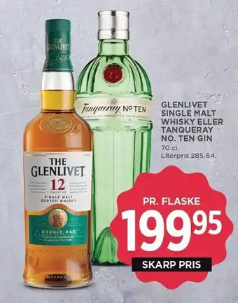 MENY Glenlivet single malt whiskey eller tanqueray no. 10 gin 70 cl tilbud