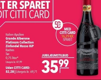 Citti Grande alberone platinum collection zinfandel rosso igp tilbud