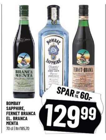 Løvbjerg BOMBAY SAPPHIRE, FERNET BRANCA EL. BRANCA MENTA tilbud