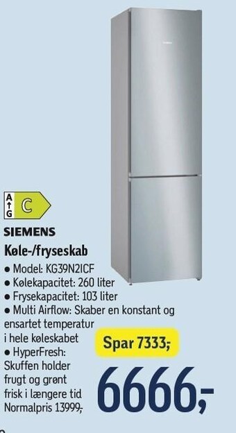 Føtex Siemens køle-/fryseskab tilbud