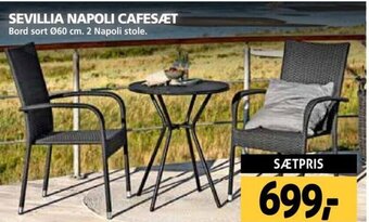 XL-BYG SEVILLIA NAPOLI CAFESÆT Bord sort Ø60 cm. 2 Napoli stole. tilbud
