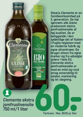 REMA 1000 Clemente ekstra jomfruolivenolie tilbud