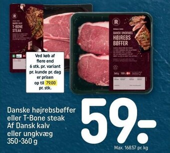 Danske højrebsbøffer eller t-bone steak af dansk kalv eller ungkvæg