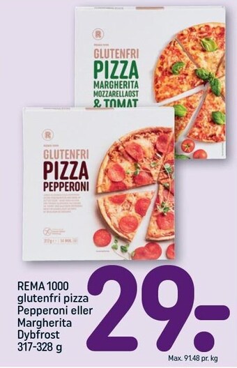 REMA 1000 Rema 1000 glutenfri pizza pepperoni eller margherita tilbud