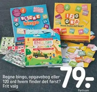 REMA 1000 Regne bingo, opgavebog eller 120 ord hvem finder det først? tilbud