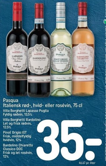 REMA 1000 Pasqua italiensk rød-, hvid- eller rosévin tilbud