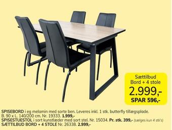 Daells Bolighus Sættilbud bord + 4 stole tilbud