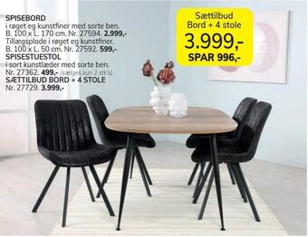 Daells Bolighus Sættilbud bord + 4 stole tilbud