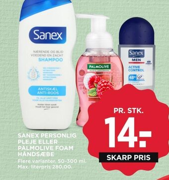 MENY SANEX PERSONLIG PLEJE ELLER PALMOLIVE FOAM HÅNDSÆBE tilbud