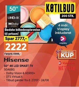 Power Hisense 50 4k led smart tv tilbud