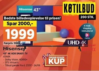 Power Hisense 43 4k hdr smart tv tilbud