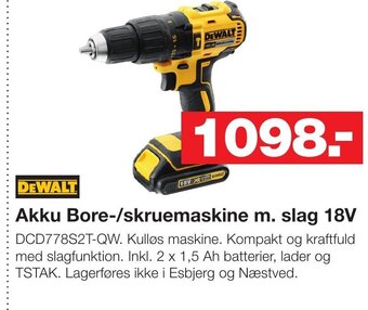 Bauhaus DEWALT Akku Bore-/skruemaskine m. slag 18V tilbud