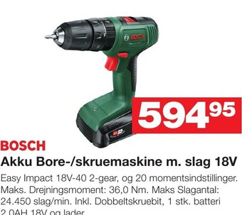 Bauhaus BOSCH Akku Bore-/skruemaskine m. slag 18V tilbud