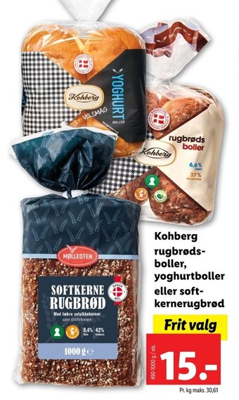 Lidl Kohberg rugbrøds-boller, yoghurtboller eller soft-kernerugbrød tilbud