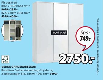 JYSK VEDDE GARDEROBESKAB tilbud