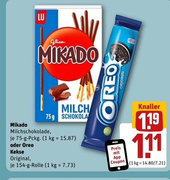 REWE DE Mikado oder Oreo Kekse tilbud