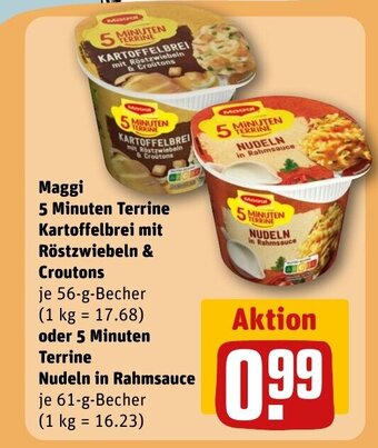 REWE DE Maggi 5 Minuten Terrine Kartoffelbrei mit Röstzwiebeln & Croutons oder 5 Minuten Terrine Nudeln in Rahmsauce tilbud