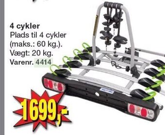 Harald Nyborg 4 cykler Plads til 4 cykler (maks.: 60 kg.). Vægt: 20 kg. Varenr. 4414 tilbud