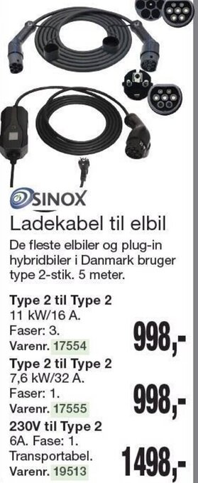 Harald Nyborg SINOX Ladekabel til elbil tilbud