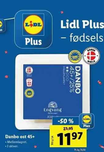 Lidl Danbo Ost 45+ 300 g tilbud