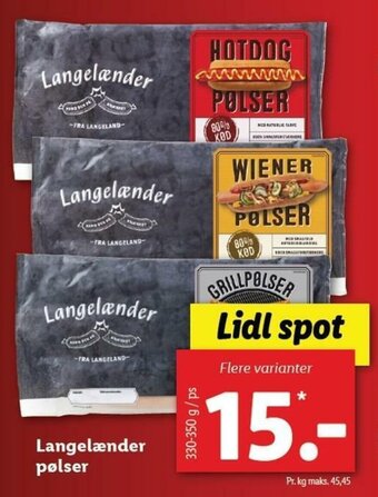 Lidl Langelænder Pølser 330-350 g tilbud