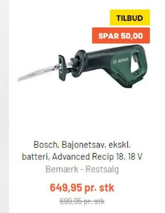 Silvan Bosch, Bajonetsav, ekskl. batteri, Advanced Recip 18, 18 V tilbud