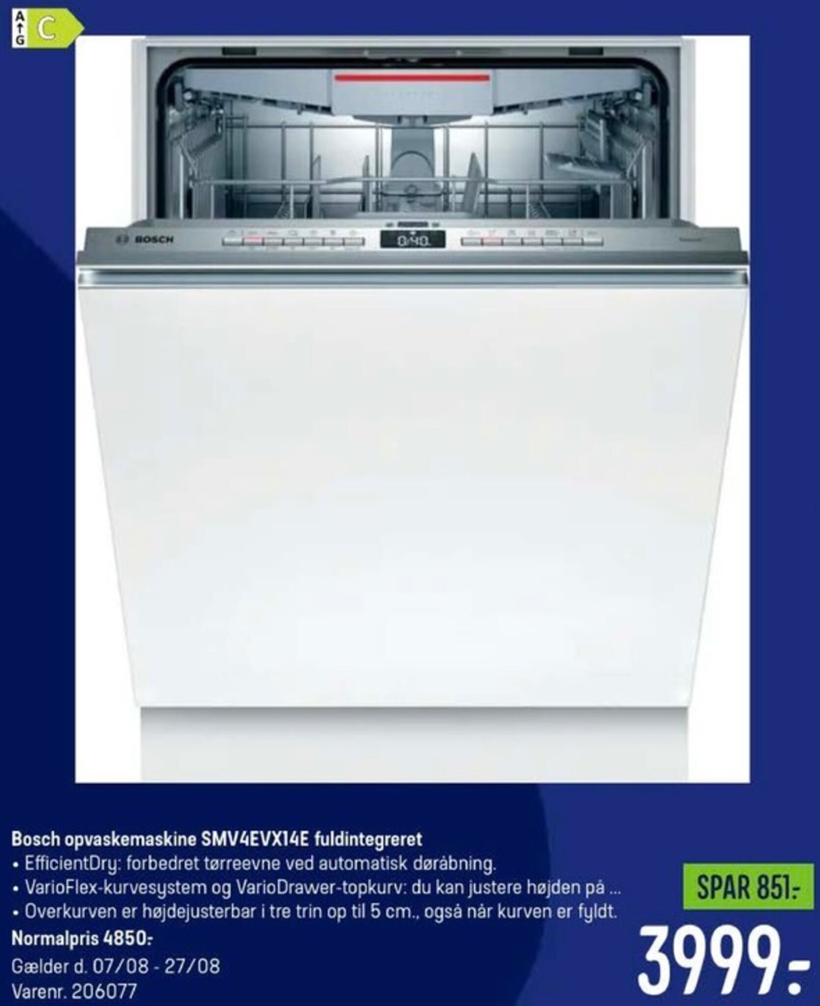 Bosch opvaskemaskine SMV4EVX14E fuldintegreret tilbud hos Elgiganten