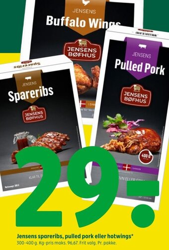 Coop 365 Jensens spareribs, pulled pork eller hotwings* tilbud
