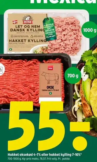 Coop 365 Hakket oksekød 4-7% eller hakket kylling 7-10%* tilbud