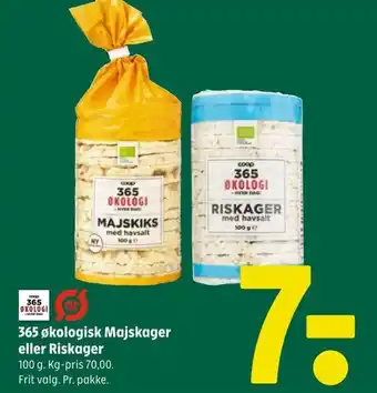 365 økologisk Majskager eller Riskager 100 g.