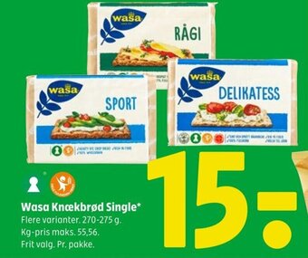 Coop 365 Wasa Knækbrød Single* Flere varianter. 270-275 g. tilbud