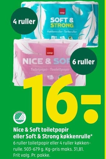 Coop 365 Nice & Soft toiletpapir eller Soft & Strong køkkenrulle tilbud