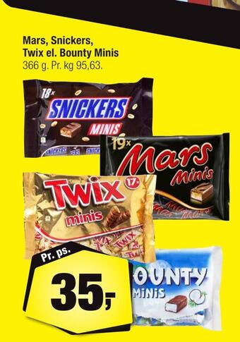 Mars, snickers, twix el. bounty minis