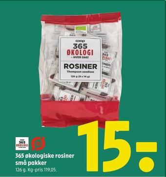 Coop 365 365 økologiske rosiner små pakker tilbud