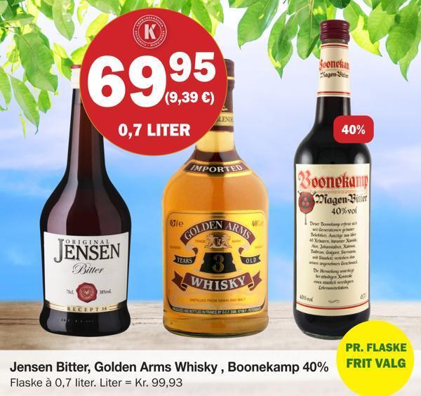 Jensen bitter, golden arms whisky boonekamp 40 tilbud hos Købmandsgården