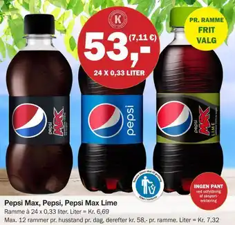 Købmandsgården Pepsi max, pepsi, pepsi max lime tilbud