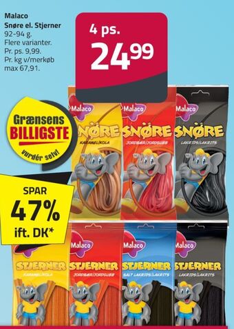 Fleggaard Malaco slikstjerner jordbær tilbud