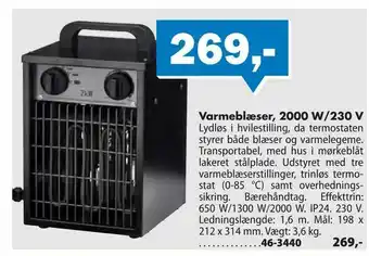 Biltema Varmeblæser, 2000 W/230 V tilbud