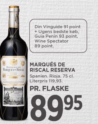 MENY MARQUÉS DE RISCAL RESERVA tilbud