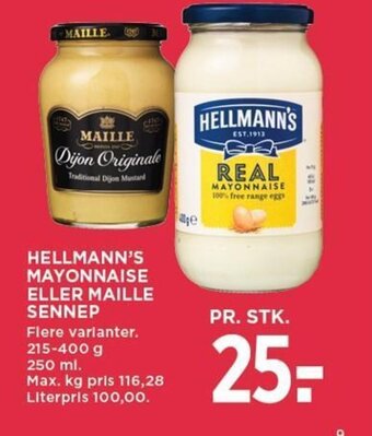 MENY HELLMANN'S MAYONNAISE ELLER MAILLE SENNEP tilbud