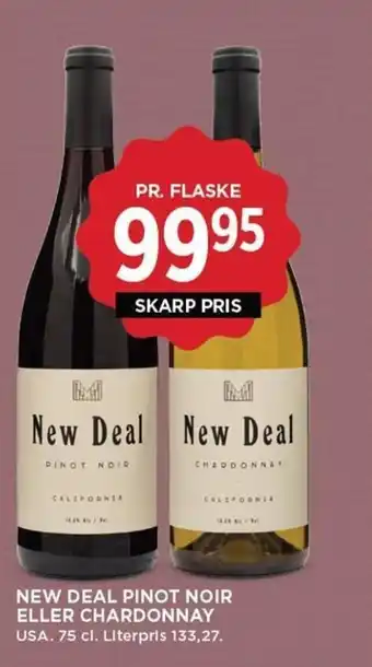 MENY NEW DEAL PINOT NOIR ELLER CHARDONNAY USA. 75 cl. tilbud