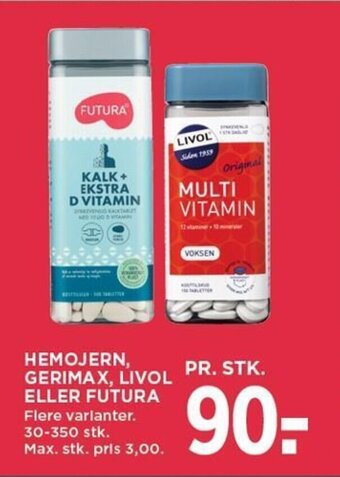 MENY HEMOJERN, GERIMAX, LIVOL ELLER FUTURA tilbud