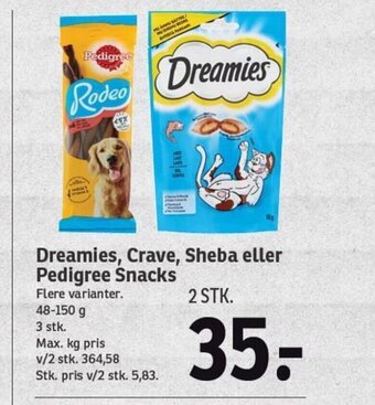 SPAR Dreamies, Crave, Sheba eller Pedigree Snacks tilbud