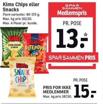 SPAR Kims Chips eller Snacks tilbud