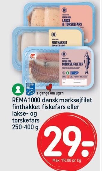 REMA 1000 REMA 1000 dansk mørksejfilet finthakket fiskefars eller lakse- og torskefars 250-400 g tilbud