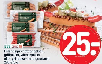 Frilandsgris hotdogpølser, grillpølser, wienerpølser eller grillpølser med goudaost