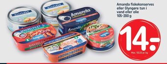 REMA 1000 Amanda fiskekonserves eller Glyngøre tun i vand eller olie 105-200 g tilbud