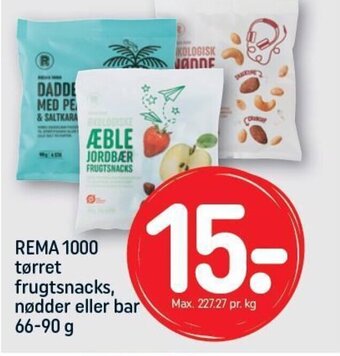 REMA 1000 REMA 1000 tørret frugtsnacks, nødder eller bar 66-90 g tilbud