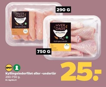 Netto Kyllingeinderfilet eller -underlår 290-750 g. tilbud